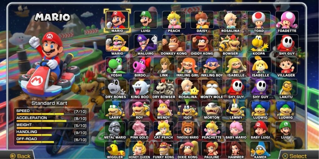 List of Mario Kart Characters to select