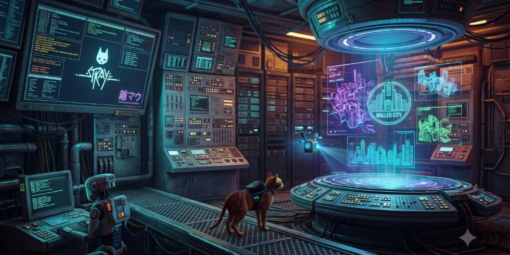 The control room in the game Stray